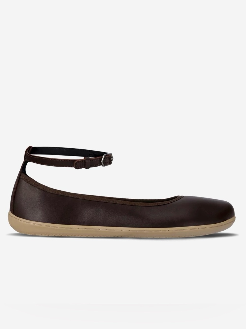 Be Lenka FLORENCE Dark Brown Leather Ballet Flat with Ankle-Strap - Picture 1 of 14